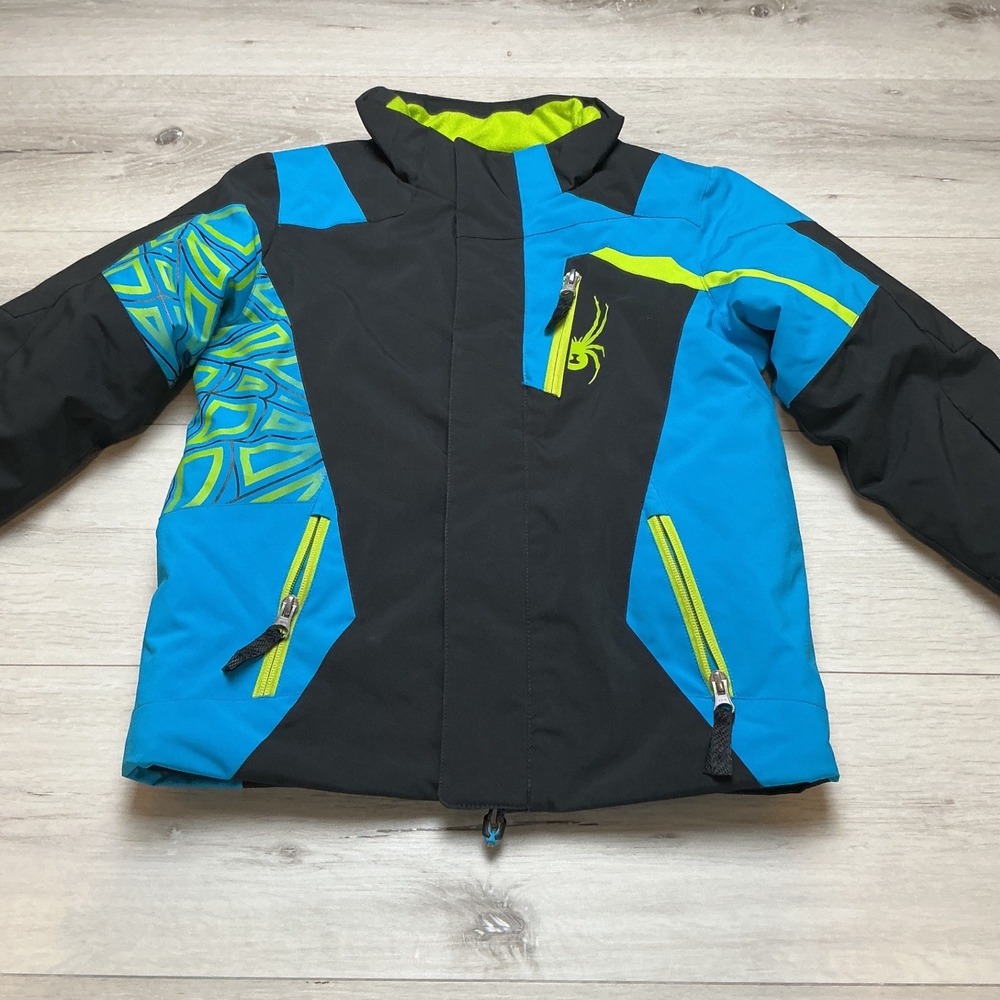 Spyder Ski Jacket Kids Size 7 Blue Black Lime Green PreLoved